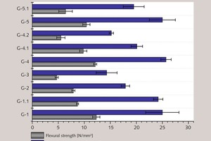  5 Strength values of standard prisms containing different additives/combined additives 