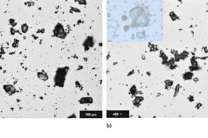  10 Optical images of the organizational structure of cement grains and asphalt particles in cement suspensions containing 10 % asphalt 