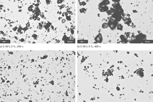  8 Optical images of the organizational structure of cement grains in the cement suspensions with latex 