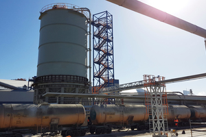  2 The Claudius Peters 3300 t type Conventional Cone (CC) cement storage silo is 27 m high with a diameter of 12.5 m, equipped with a silo bottom fluidization system, and has a capacity of 2700 m3 