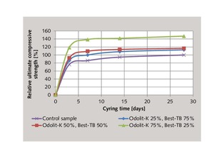  2 Dependence of the relative final compressive strength on the curing time 