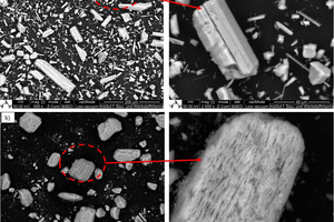  2 SEM images of different types of hemihydrates: a)	α-HH steam autoclave and c)	β-HH with low and high magnification 