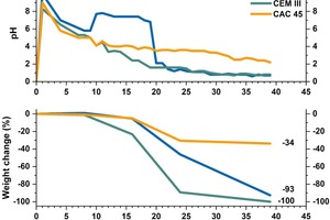  4 Surface pH evolution and mortar mix weight change during 39 weeks of MIC testing 