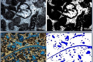  2 Digital image analysis (DIA) by statistic thresholding and binarization allows determination of the so-called micrite-to-sparite (MSR) ratio and quantification of the porosity and petrographic analysis using cathodoluminescence microscopy 