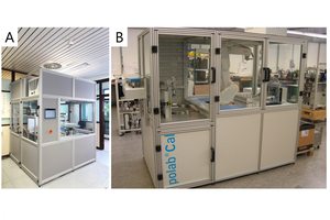  The polabCal in the prototype version and the final design for lab automation. The improved internal design improved analytical reliability and decreased the foot print 