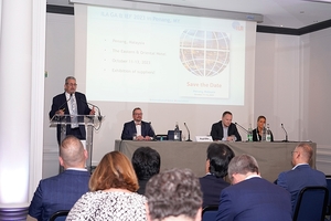  2 Opening of the ILA General Assembly and Symposium, on the podium (f.l.) Paul Ellis (ILA President), Dr. Klaus-Ruthard Frisch (ILA GS), Dr. Frank Ohnemüller (ILA Technical Advisor), Susanne Kemper (Administration Manager) 