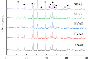  6 XRD patterns of paste samples under different conditions; (a) 5% Na2SO4; (b) Water 