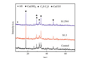  2 XRD spectra of specimens at different ages: (a) 12 h and (b) 28 d 