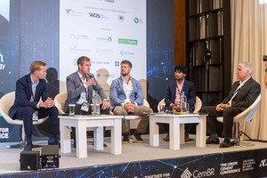  3 In discussion: (f.l.t.r.): Thomas Petithuguenin, CEO of C2CA Technology, Dr André Trümer, Loesche GmbH, Eoin Condren, Ecocem, Apoorv Sinha, Carbon Upcycling, Ian Riley, WCA, during the SCMs panel 