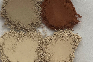  2 Images of Clay A (left) and Clay C (right): raw – calcined – meca® (w/o color control) 