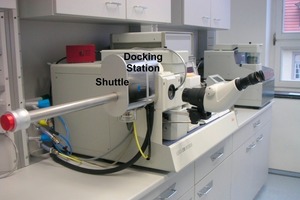  13	MED 020 with docking station configured as freeze fracturing, ­etching and coating system combined with a light microscope 