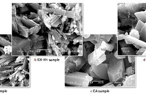  4 SEM micrograph of hydrated ß-hemihydrate from calcined FGD gypsum with or without retarders (X 5000) 