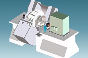  3D Grafik eines großen doppelflutigen Rohmühlenventilators   