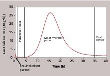  Hydratationswärmeverlauf eines langsam reagierenden C3S (w/f=0,50, 20 °C) 