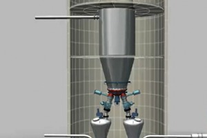  <div class="bildtext_en">1 The ideal design setup of the rotor weighfeeder Pfister DRW installation with silo, silo extraction and aeration device and pre-hopper above each rotor weighfeeder</div> 