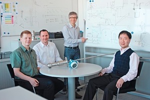  1	Dr. Dietmar Spanke, Edgar Schmitt, Marc Baret and Yong Jin (from left) optimized echo tracking of level measurement instruments with radar engineering&nbsp;• Dr. Dietmar Spanke, Edgar Schmitt, Marc Baret und Yong Jin (v. l.) haben die Echoverfolgung von Füllstandmessgeräten mit Radartechnik optimiert 