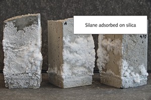 6 Illustration of salt transport through EN 196-1 mortar with no additive or with 0.25 % SHP 50 or with 0.25 % SHP 60+ vs. drymix weight (cement + sand) or with 0.25 % of different hydrophobic powders 