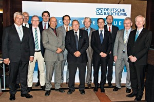  1 The newly elected Deutsche Bauchemie Board of Management (from right): Johann J. Köster, Dr. Erhard Jacobi, Thorsten Schneider, Dr. Christoph Riemer, Dr.-Ing. Claus-Michael Müller, Dr. Josef Weichmann, Dr. Christoph Hahner, Jan-Karsten Meier, Dirk Sieverding, Joachim Straub, Andreas Wilbrand and General Manager Norbert Schröter (not shown on this photo: Dr. Rüdiger Oberste-Padberg) 