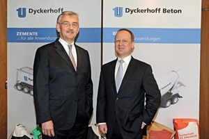  Wolfgang Bauer (left), CEO, and Dr. Stefan Fink, board member in charge of finance and controlling, during the presentation of the annual results of Dyckerhoff in Frankfurt this year • Wolfgang Bauer (links), Vorsitzender des Vorstands, und Dr. Stefan Fink, Vorstandsmitglied Finanzen und Controlling, bei der Dyckerhoff Bilanzpressekonferenz 2011 in Frankfurt  