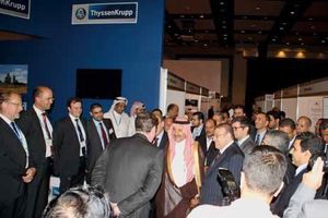  2 At the ThyssenKrupp Industrial Solutions booth, His Highness Prince Sultan Bin Mohammad Bin Saud Al Kabir, Chairman of the Board of the AUCBM, met with TKIS executives on the first morning of the event
 