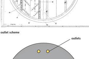  4 Top view of an outlet of a lower cylindrical silo 