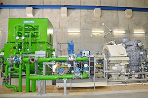  Das Herzstück der Anlage – hier wird die bisher ungenutzte Abwärme mittels einer Turbine und eines Generators in Strom umgewandelt  