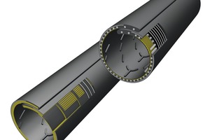  2 Ribbed Chevron-Megapipe can negotiate steep angles and tight 3D-curves where space is restricted as well as high mass flow rates in opencast and underground mines 