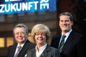  The 4th&nbsp;generation partners Dr Reinhold Festge, Susanne Festge and Walter Haver (from the left) in front of the modern IMAGIC WEAVE® façade 