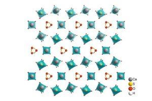  	Kristallstruktur von a) Calciumsulfat-Halbhydrat [12] und b) Anhydrit III (rechts) [13] 