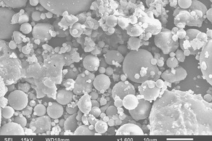  5 SEM images of (a) fly ash, (b) partially reacted fly ash particle and (c) completely reacted fly ash 