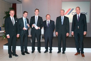  Prof. Dr. Harald Müller, Dr.-Ing. Michael Haist, Dr.-Ing. Till Felix Mayer, Prof. emeritus Dr.-Ing. Peter Schießl (chairman of the jury), Thomas Reiter und Eric Wittmann (CEO of  CEMEX Deutschland AG) during the award ceremony (from left)  