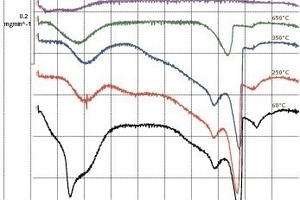  	Vergleich der DTG-Kurven von Porenbeton nach vorheriger 120-minütiger Temperaturbehandlung  