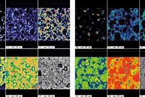 4 Clinker fabric according to ESMS measurements of a) the conventional fine and b) the extrem coarse raw mix