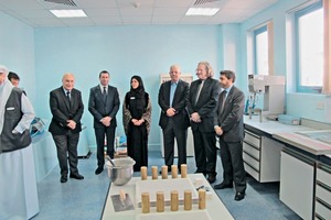 1 Opening of the MEDMA Lab at DCL in Dubai (from left to right): Prof. Dr. Mufid Samarai, Sharjah Research Academy; Cyril Cisinski, Wacker Chemie AG; Eng. Hawa Abdullah Bastaki, DCL; Hesham El Kouka, Ferdinand Leo­polder, Laith Haboubi (all MEDMA Executive Committee)