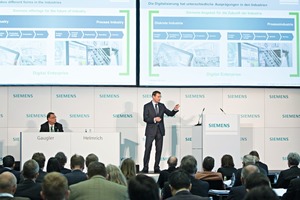 1 Siemens AG Managing Board Member Klaus Helmrich (right) is responsible for the divisions Process Industries and Drives. On the left presenter Günter Gaugler