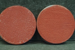 8 Surface of pigmented mortar (reference (A) or modified with 0.25 % SHP 60+ vs. drymix weight (cement + sand (B)) after setting in cold environment