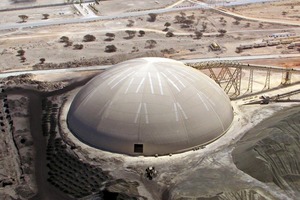 An immense circular dome covers a ring stockpile at Star Cement
