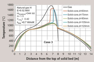 4 Temperature profiles for Case 3 (Particle size 60 to 120 mm)