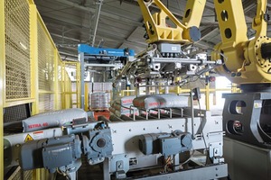 4 The Beumer robotpac palletises the bags. This robotic palletiser is very compact and energy-efficient