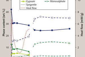 4 Phase ­composition during hydration: ­cement 2.24 (left) and cement 4.48 (right)