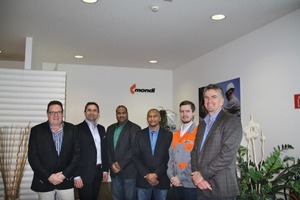 1 Customer visit at Mondi Frantschach, Austria: Arnold Vermaak, Constantia Afripack; Gottfried Joham, Mondi Frantschach and Mondi Sack Kraft Paper; Nicholas John, Constantia Afripack; Kervin Ali, PPC; Reinhard Kainz, Mondi; Anthony Higgins, Sack Kraft Paper Mondi (from left to right)