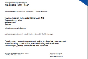 1 The high standards in occupational health and safety thyssenkrupp Industrial Solutions applies internally are mirrored in the fully automated bulk storage system in Hallimoru