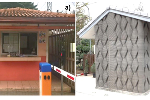 9a Former conventional guardhouse built by the traditional construction process 9b The AM woven pattern, single-layer wall guardhouse