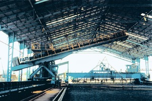 1 Longitudinal stack by UBE Industries Ltd. Japan Kalimantan cement project, Indonesia, 1996; limestone, clay, gypsum: 700 t/h; bituminous coal: 1200 t/h; mixture of sand and iron ore: 2300 t/h