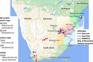 2 Lime plant location in South Africa and gas pipeline network [17]