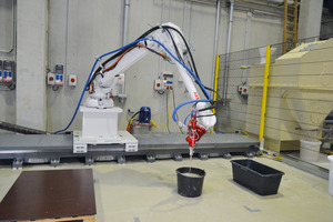 3 IRB 4600 construction robot (ABB) in the processing pilot plant of the F.A. Finger-Institute