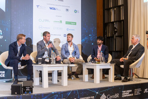 3 In discussion: (f.l.t.r.): Thomas Petithuguenin, CEO of C2CA Technology, Dr André Trümer, Loesche GmbH, Eoin Condren, Ecocem, Apoorv Sinha, Carbon Upcycling, Ian Riley, WCA, during the SCMs panel