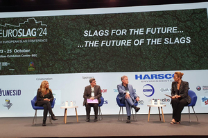 Round table discussion at Euroslag 2024 in Bilbao: Anna Sokol (FEhS Institute), Jérémie Domas (CTPL), Volkert Feldrappe (FEhS Institute), moderator Maitena Salinas