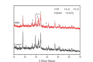 3 XRD patterns of Control and SBR2 samples at 3 and 28 d(a) 3 d        (b) 28 d