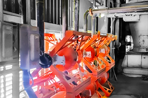 5 Martin X-Stand set away from the hot wall with pipes running overhead